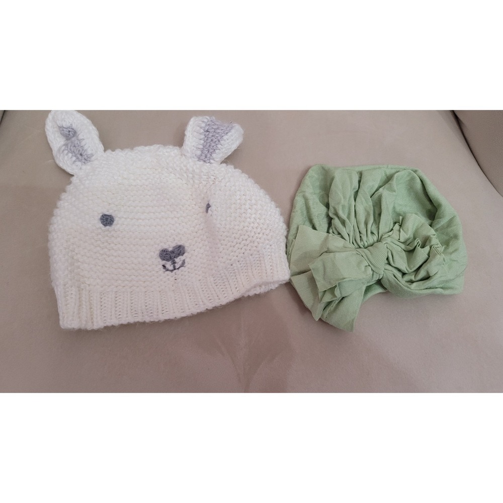 Hand Knit Baby Infant Girl Hats 2 Caps